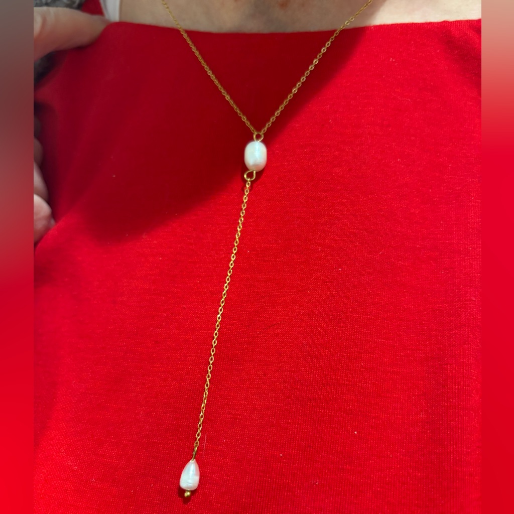 Elegant Gold Colored Pearl Drop Necklace